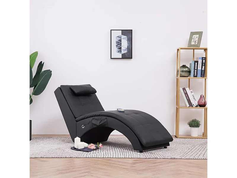 Chaise longue de massage avec oreiller Noir Similicuir