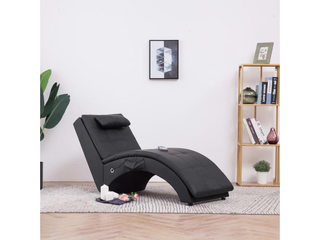 Massage chaise longue met kussen kunstleer zwart