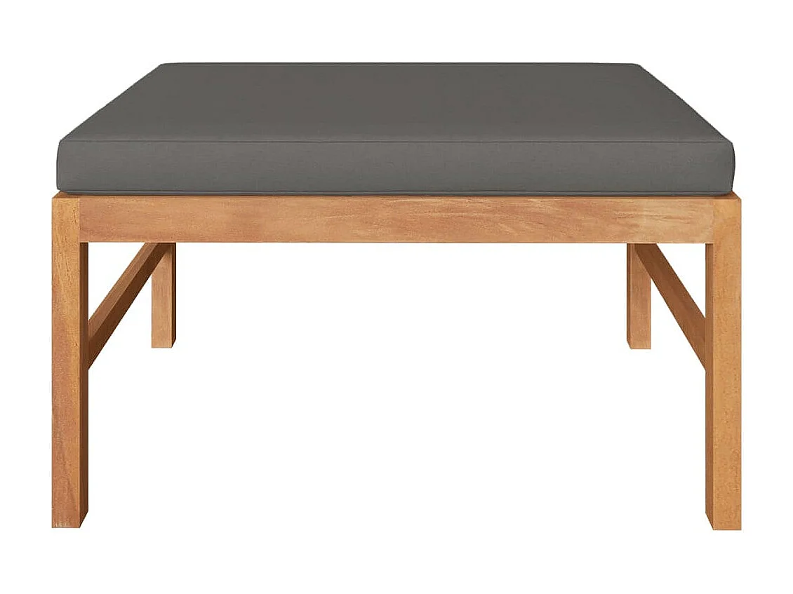 Repose-pied avec coussin gris foncé Bois de teck massif
