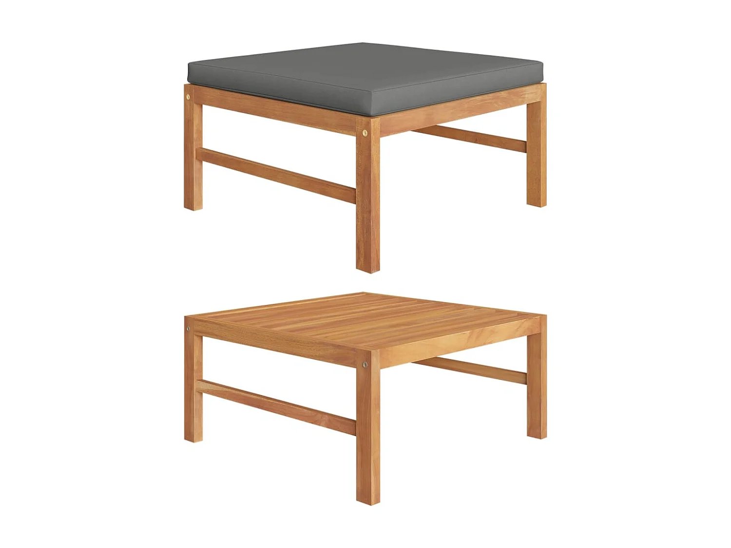 Fußhocker mit Dunkelgrauer Auflage Massivholz Teak