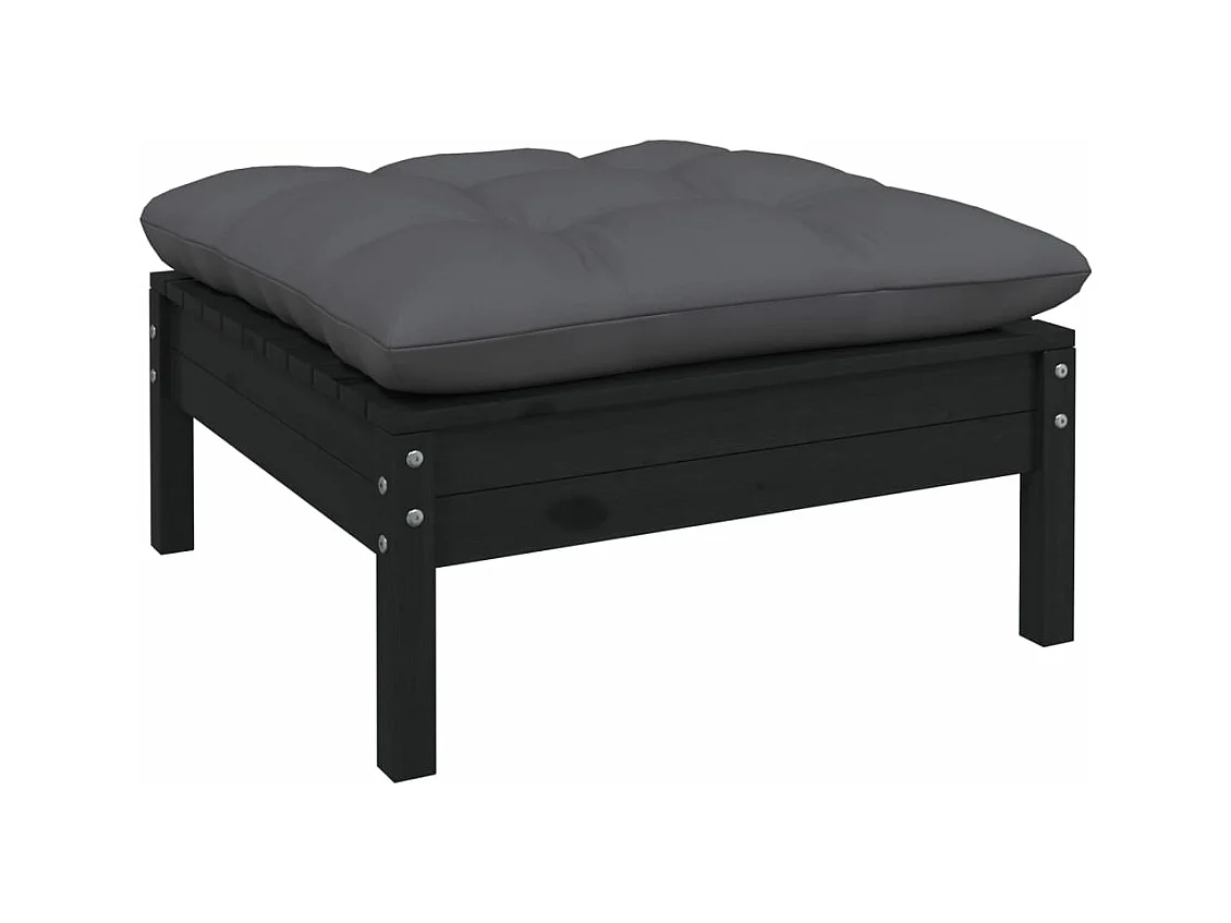 Repose-pied de jardin avec coussin anthracite Bois de pin Noir