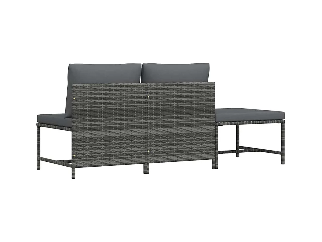 Salon de jardin 3 pcs avec coussins Gris Résine tressée