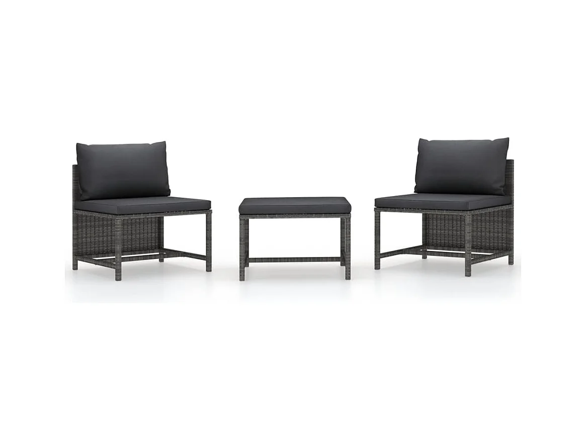 Set Divani da Giardino 3 pz con Cuscini Grigio in Polyrattan