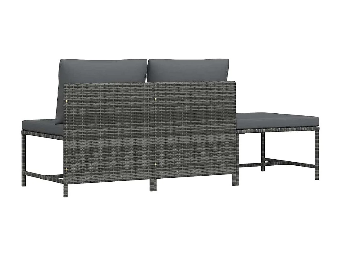 3-tlg. Garten-Sofagarnitur mit Kissen Grau Poly Rattan