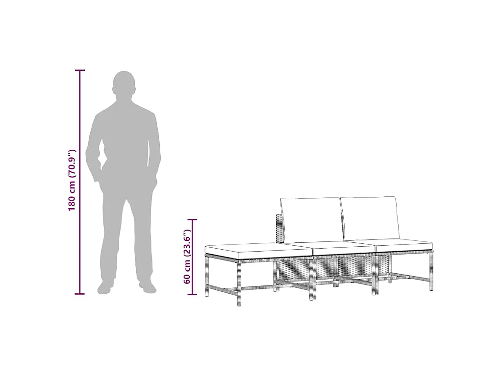 Salon de jardin 3 pcs avec coussins Gris Résine tressée