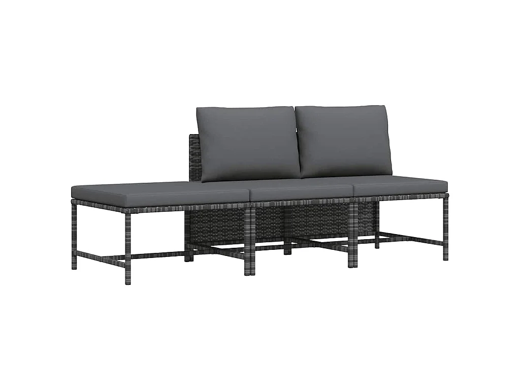 Salon de jardin 3 pcs avec coussins Gris Résine tressée