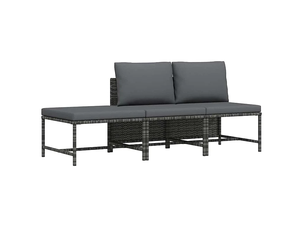 Salon de jardin 3 pcs avec coussins Gris Résine tressée
