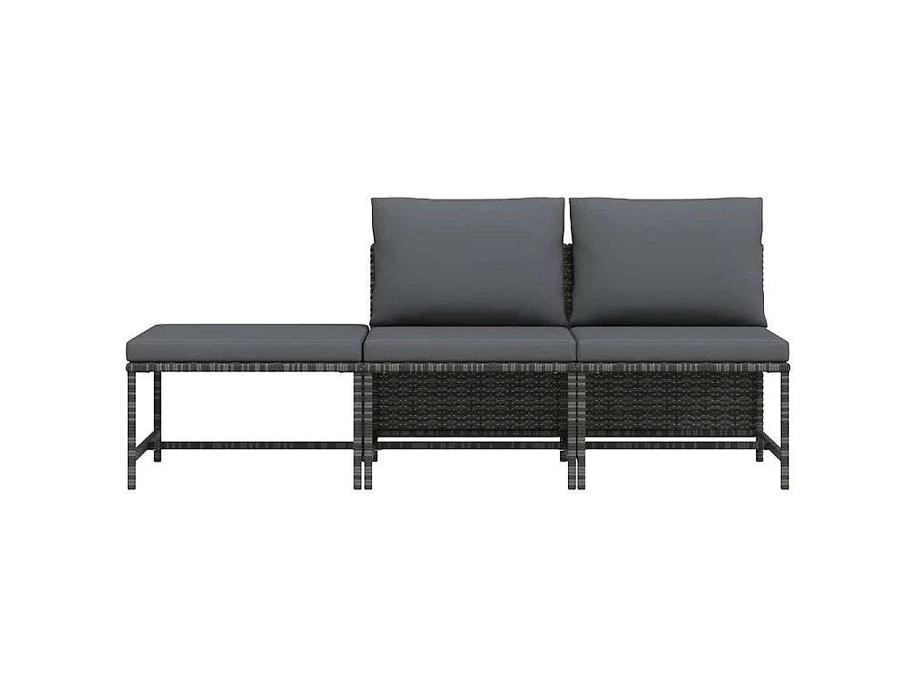 Salon de jardin 3 pcs avec coussins Gris Résine tressée