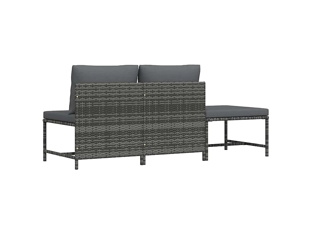 Salon de jardin 3 pcs avec coussins Gris Résine tressée