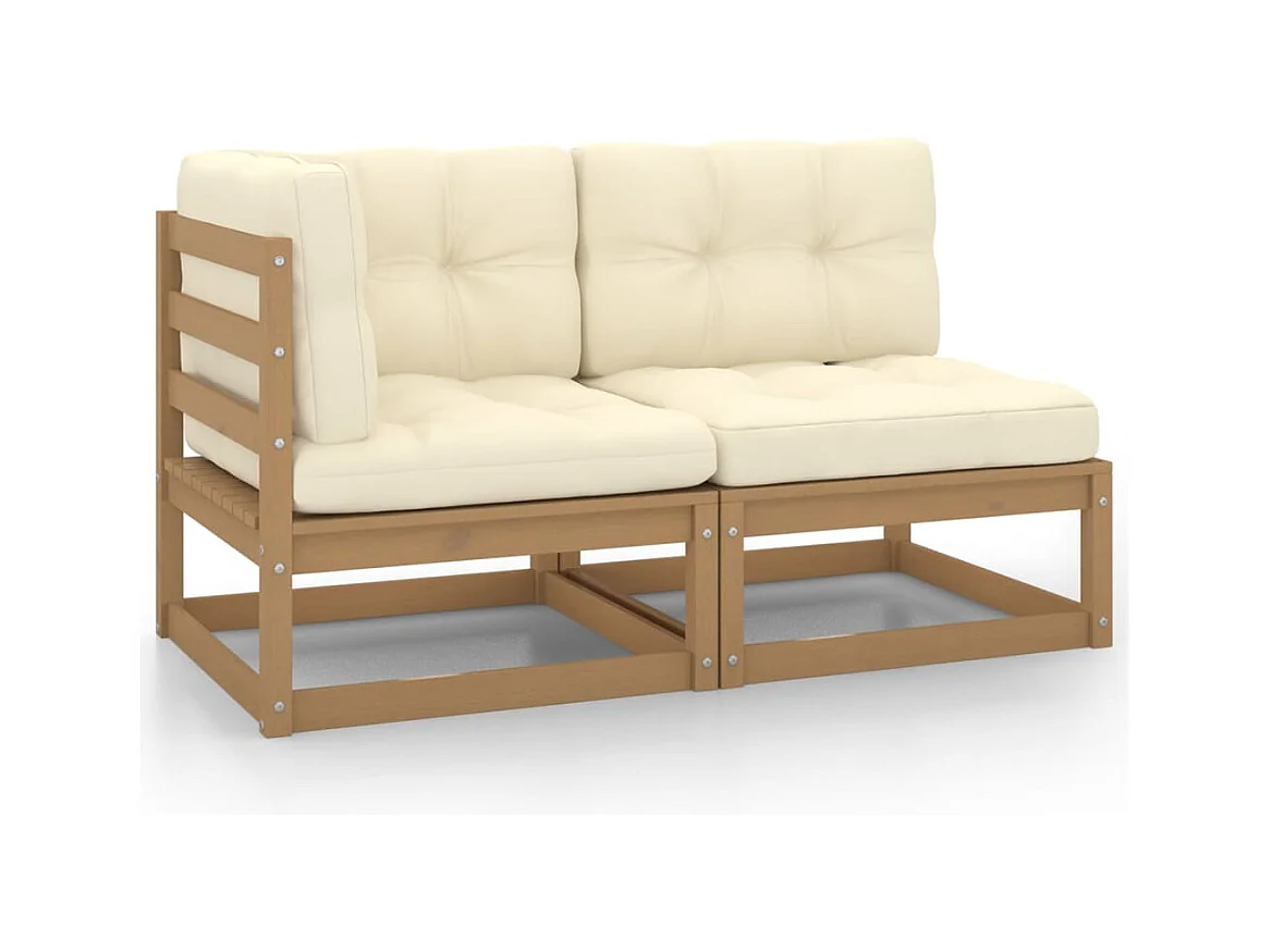 Salon de jardin 2 pcs avec coussins Marron miel Bois de pin