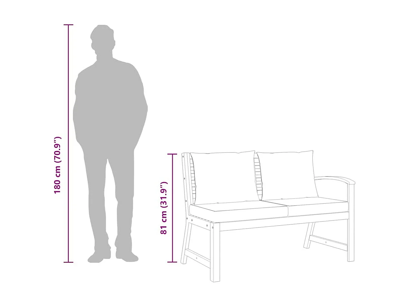 Banc de jardin 114,5 cm avec coussin crème Bois solide d'acacia