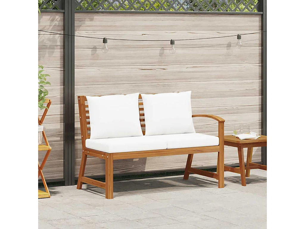 Gartenbank 114,5 cm mit Creme Kissen Massivholz Akazie