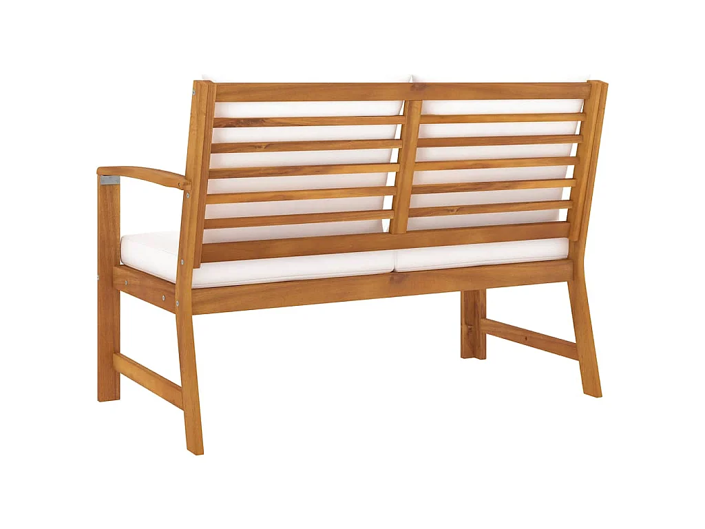 Gartenbank 114,5 cm mit Creme Kissen Massivholz Akazie
