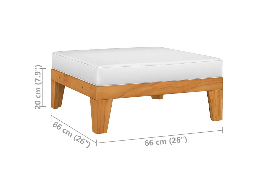 Repose-pied sectionnel avec coussin blanc crème Bois d'acacia