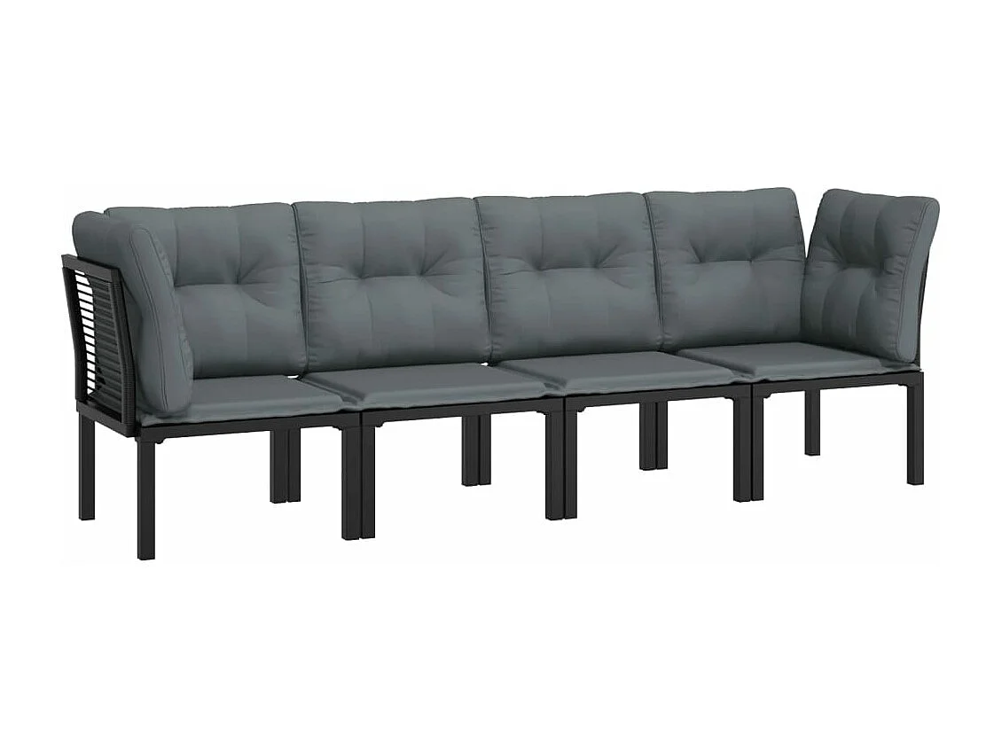 Set Salotto da Giardino 4 pz Nero e Grigio in Polyrattan