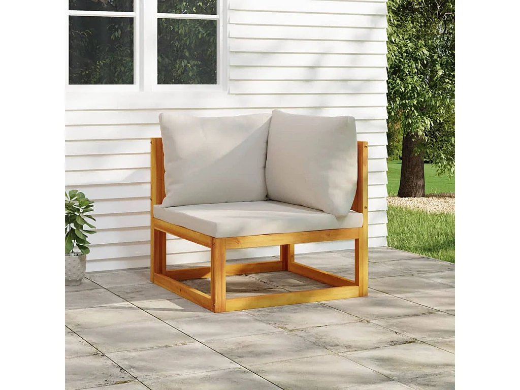 Canapé d'angle sectionnel avec coussins gris clair bois acacia