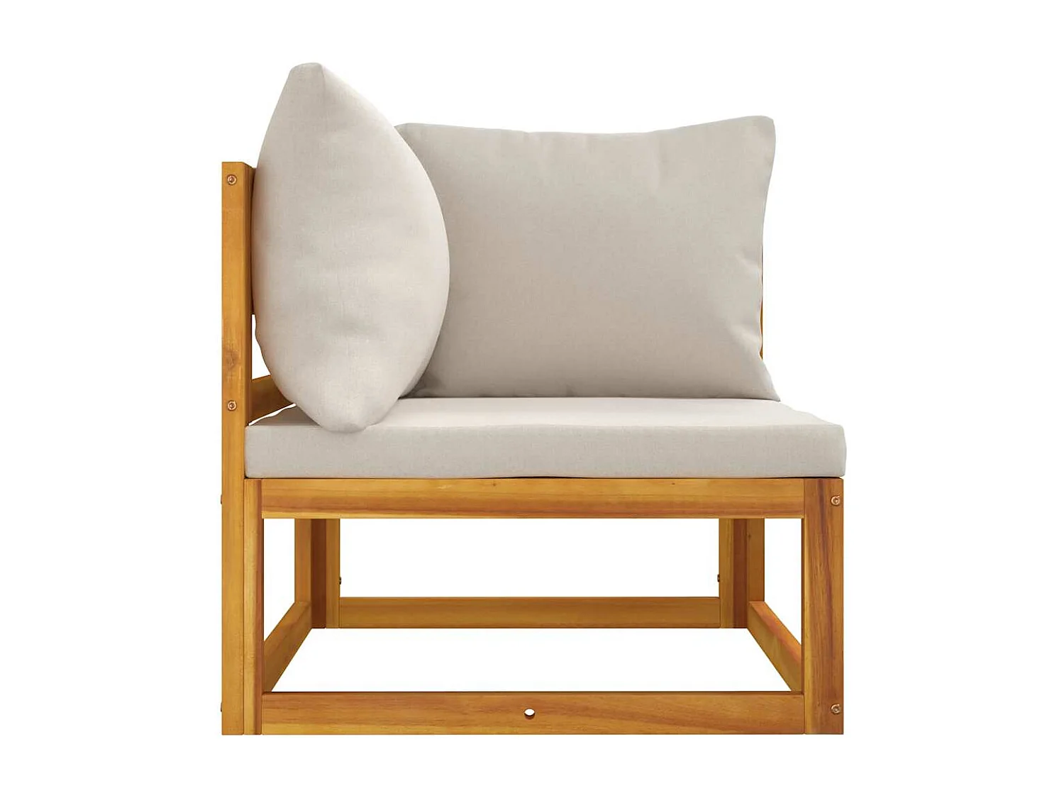 Canapé d'angle sectionnel avec coussins gris clair bois acacia