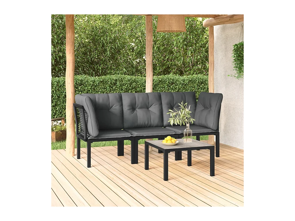 Salon de jardin 4 pcs noir et gris résine tressée