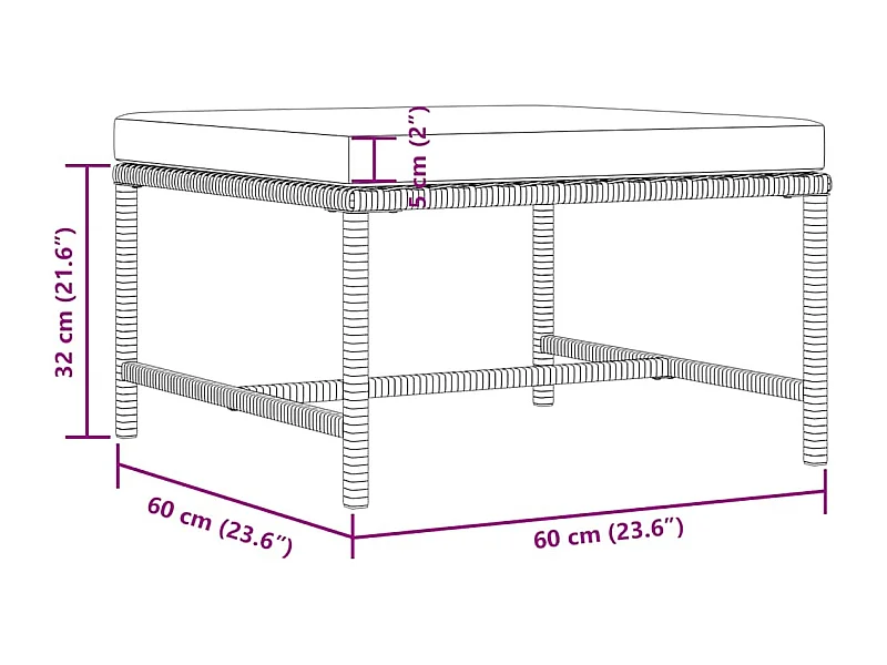 Modular-Fußhocker mit Kissen Grau Poly Rattan