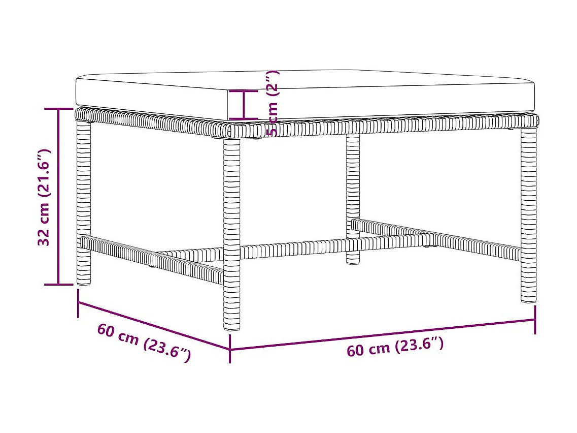 Repose-pied sectionnel avec coussin Gris Résine tressée