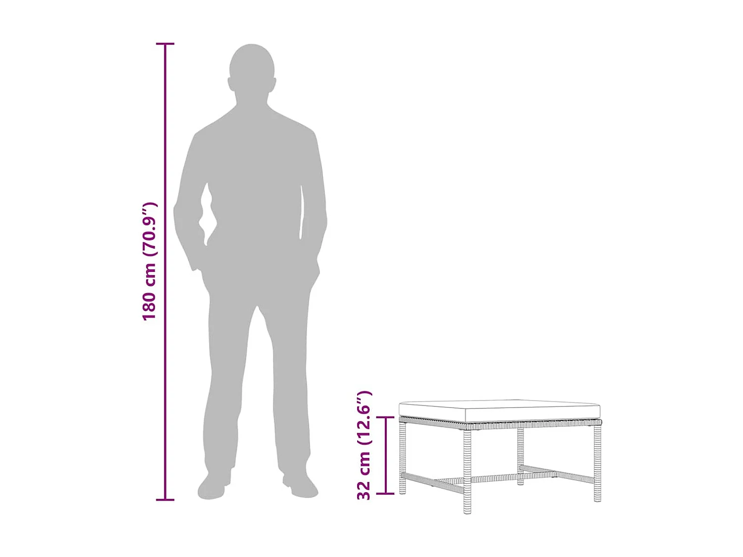 Repose-pied sectionnel avec coussin Gris Résine tressée