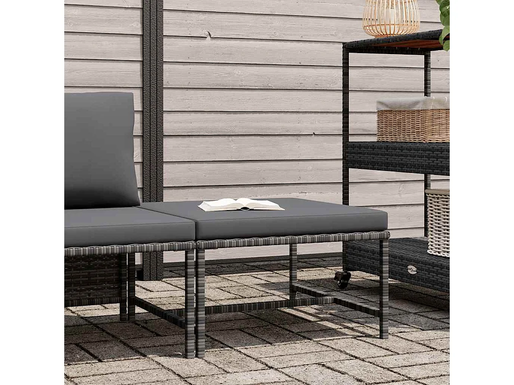Voetensteun sectioneel met kussen poly rattan grijs