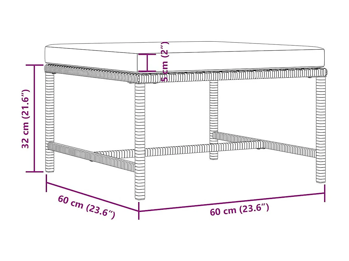 Voetensteun sectioneel met kussen poly rattan grijs