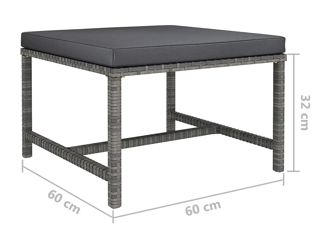 Voetensteun sectioneel met kussen poly rattan grijs