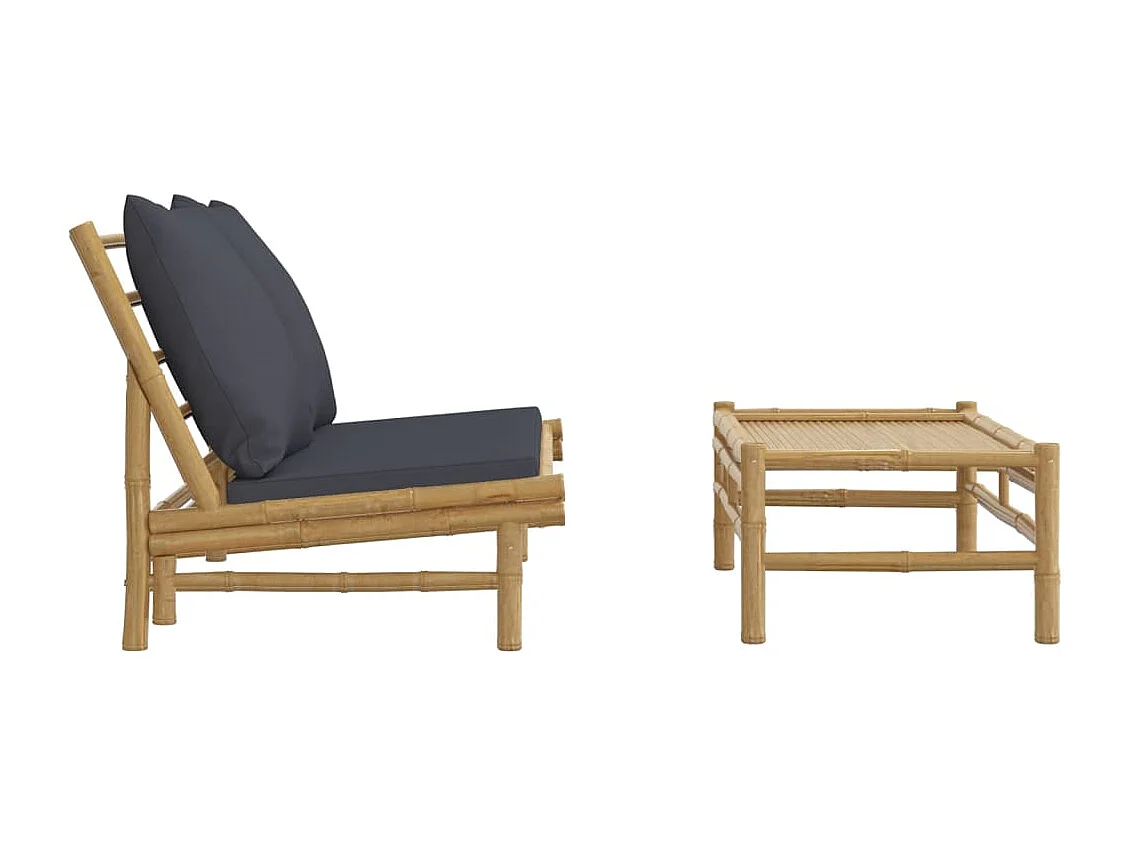 2-delige Loungeset met kussens bamboe donkergrijs