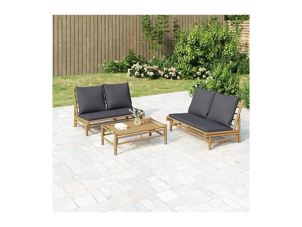 2-delige Loungeset met kussens bamboe donkergrijs