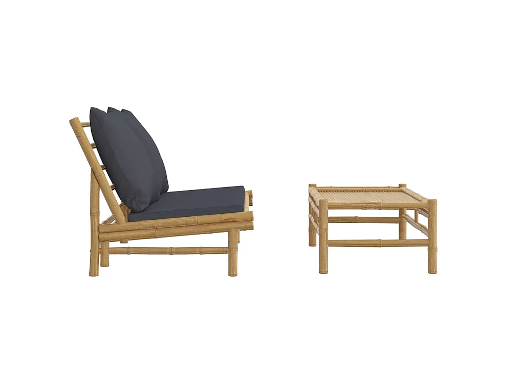 Salon de jardin 2 pcs avec coussins gris foncé bambou