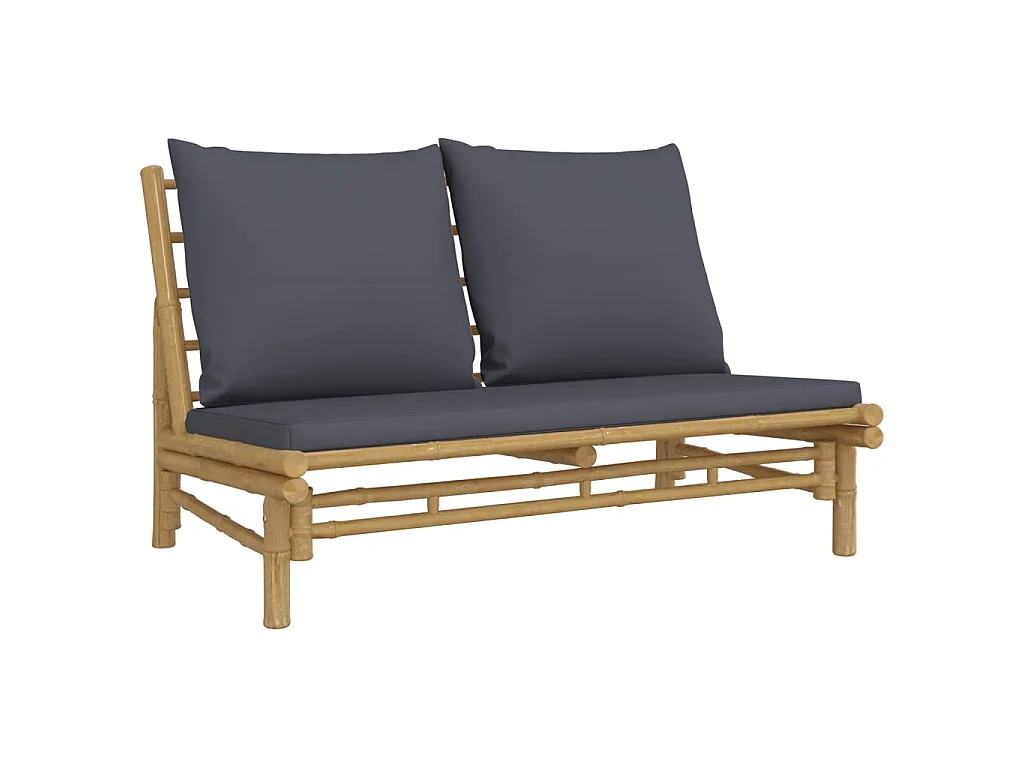 Salon de jardin 2 pcs avec coussins gris foncé bambou