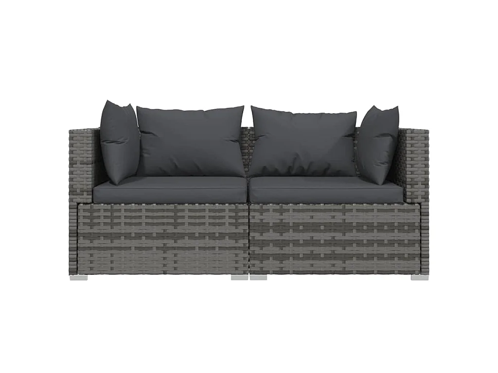 3-delige Loungeset met kussens poly rattan grijs