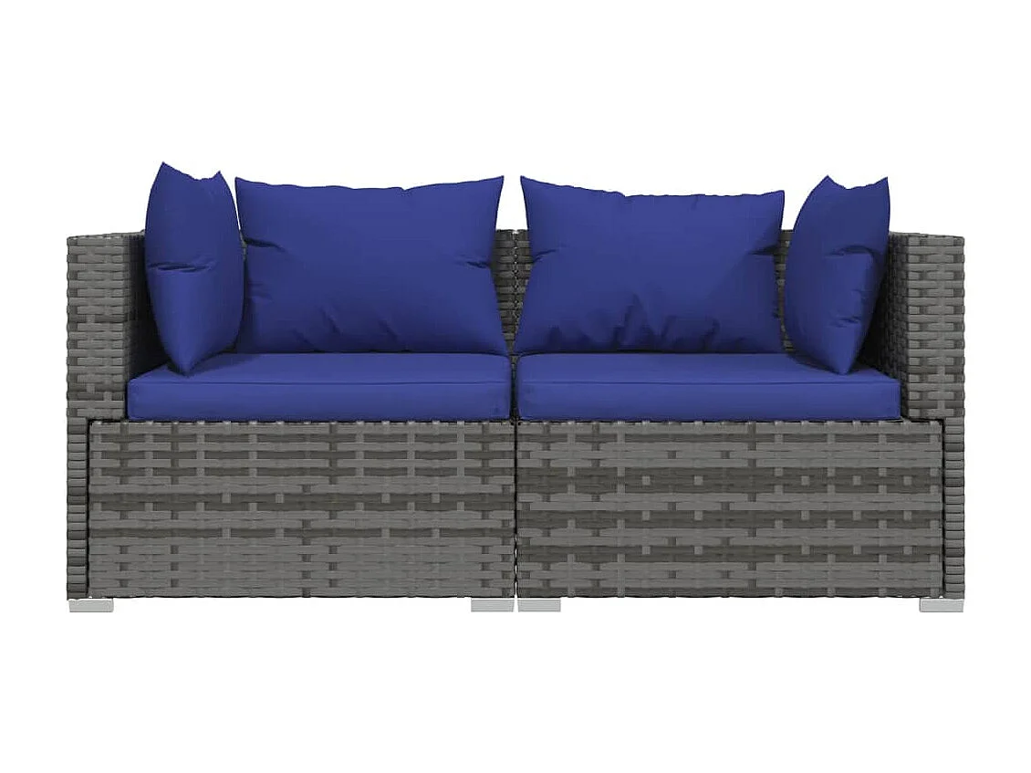 3 pcs conjunto lounge de jardim c/ almofadões vime PE cinzento