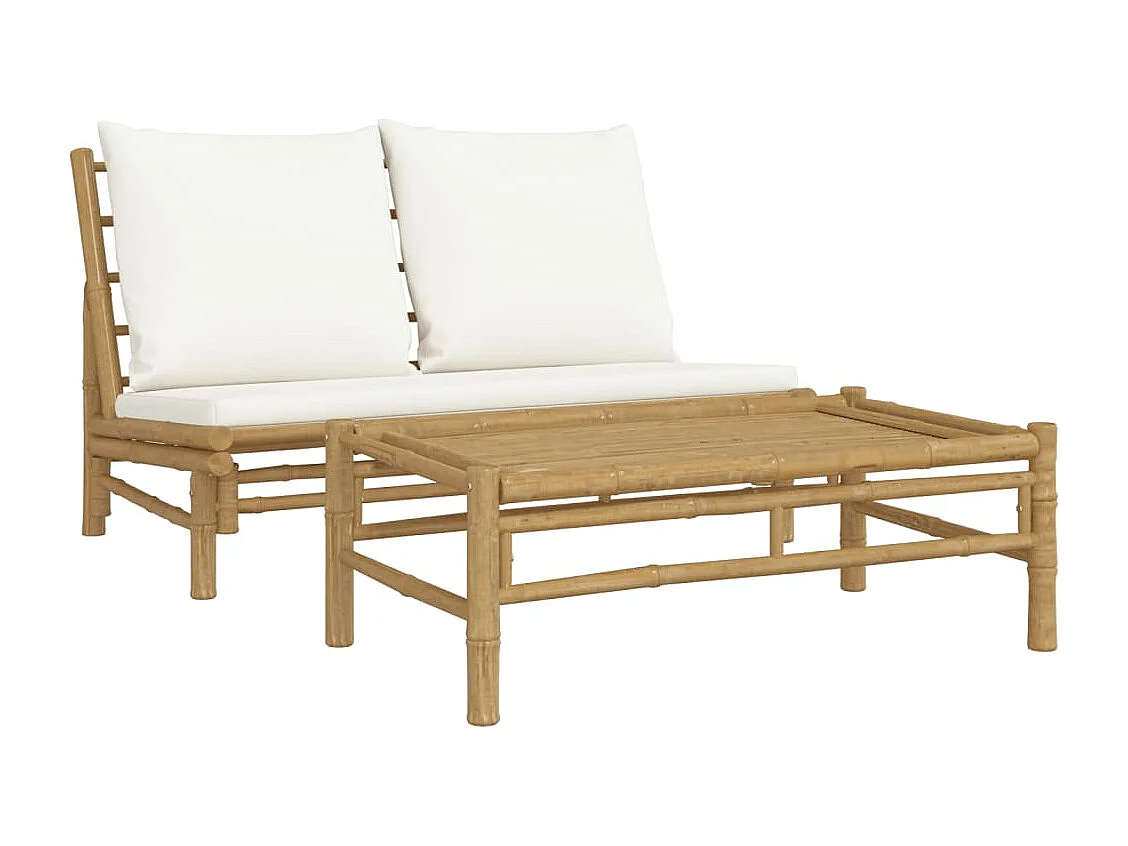 2-tlg. Garten-Lounge-Set mit Cremeweißen Kissen Bambus