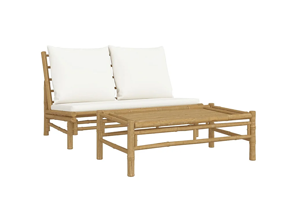 2-delige Loungeset met kussens bamboe crèmewit