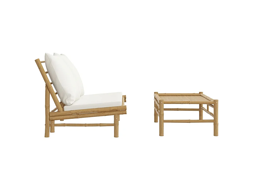 2-delige Loungeset met kussens bamboe crèmewit