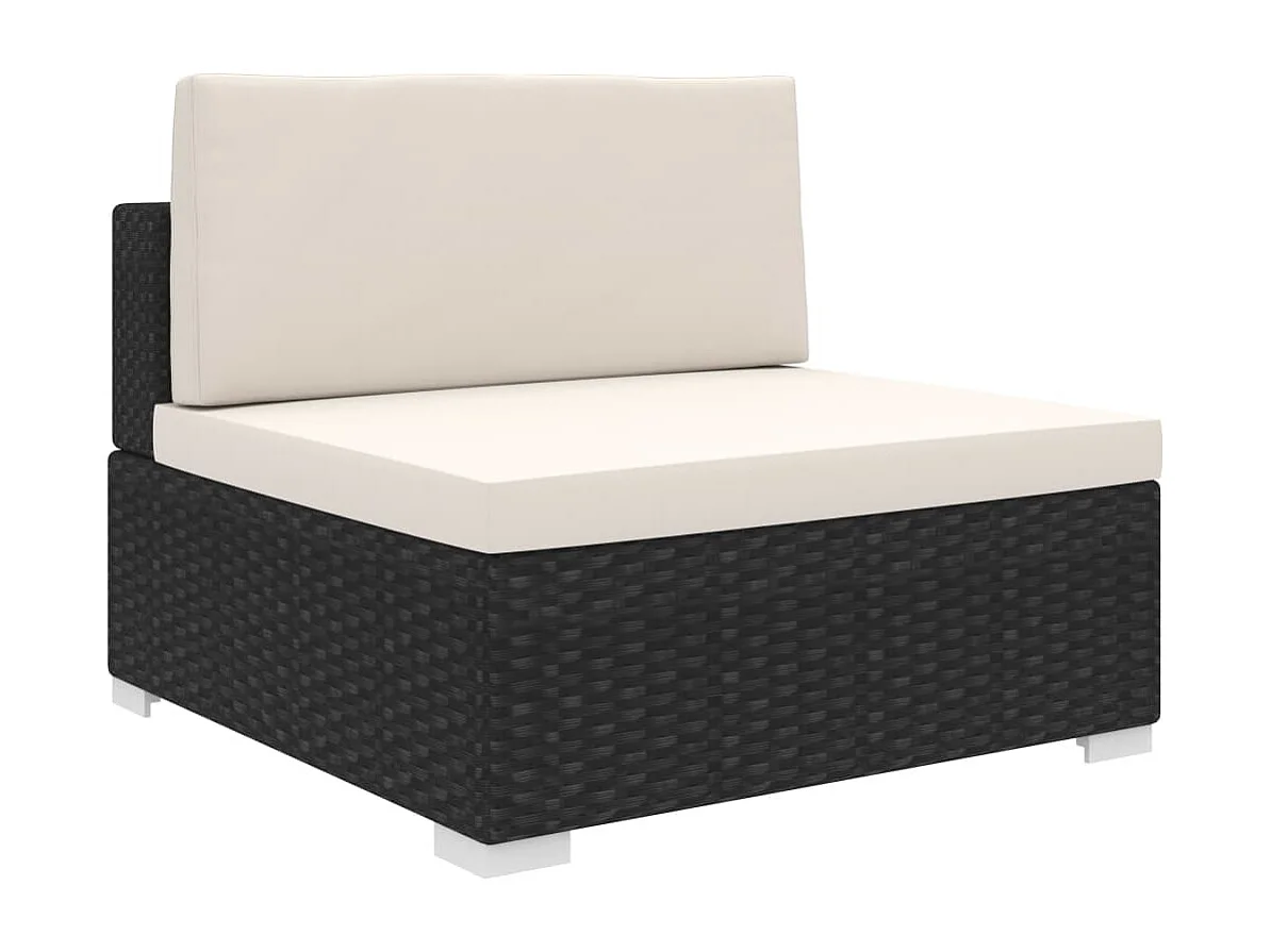 Middenbank 1 st met kussens poly rattan zwart