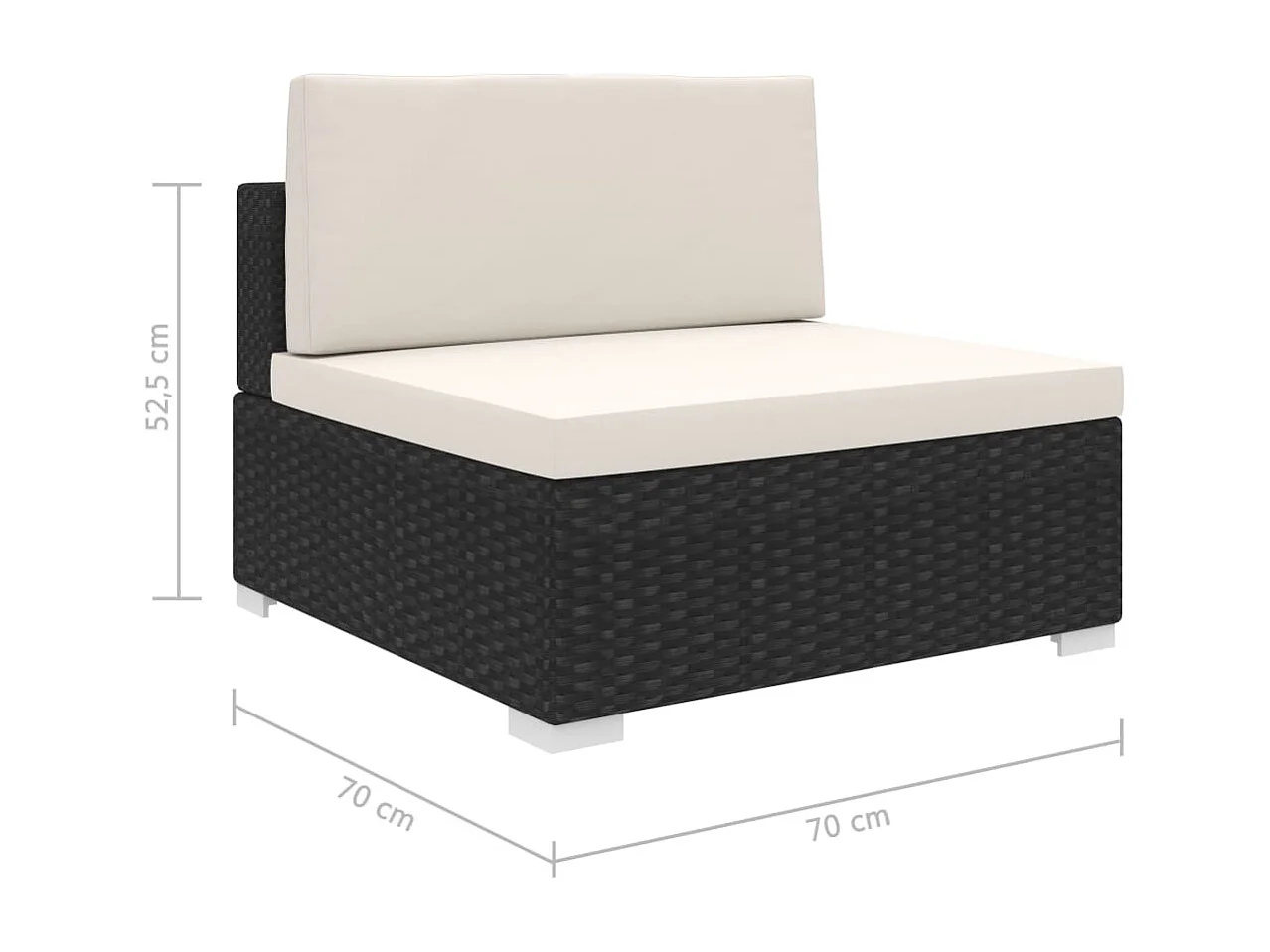 Middenbank 1 st met kussens poly rattan zwart