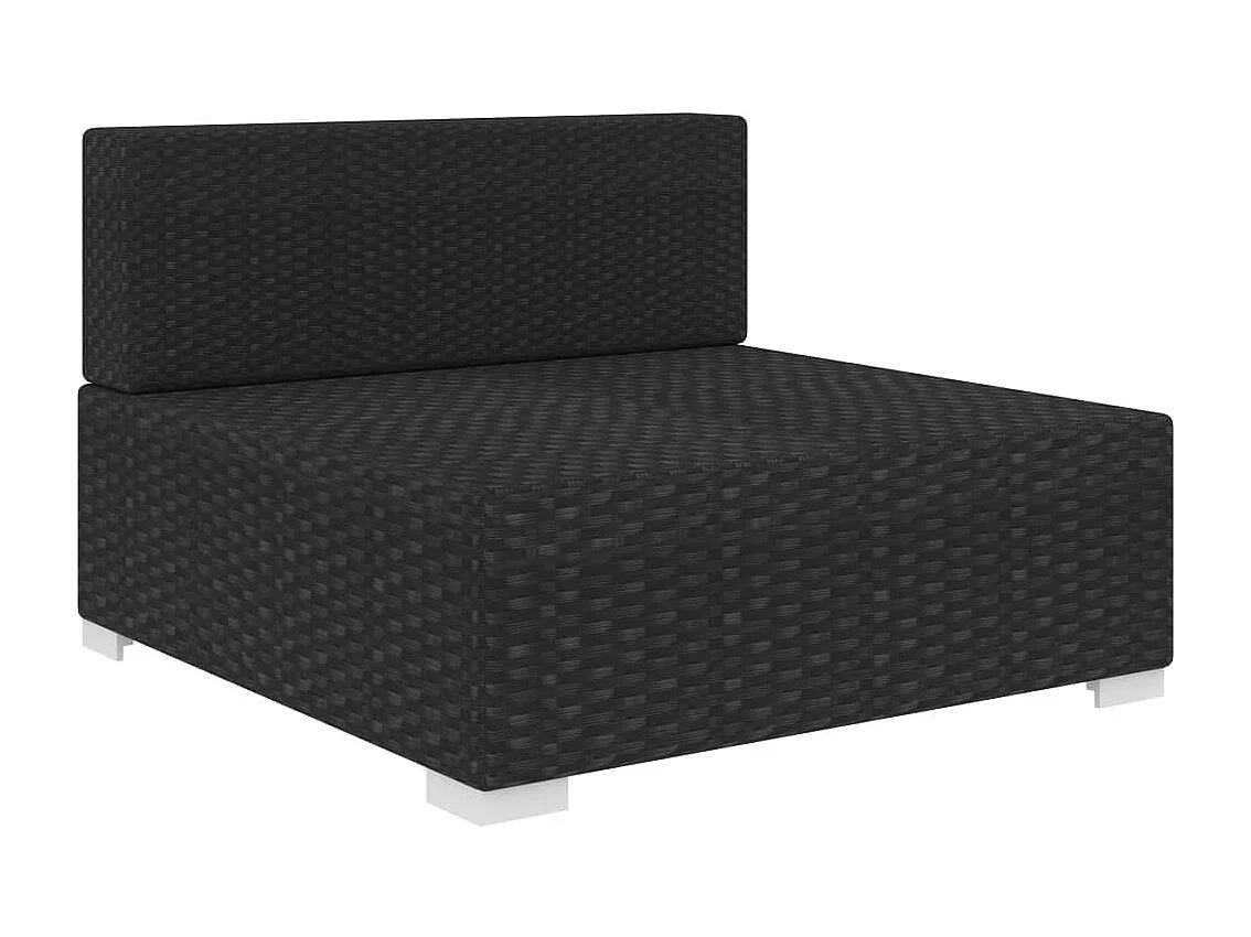 Middenbank 1 st met kussens poly rattan zwart