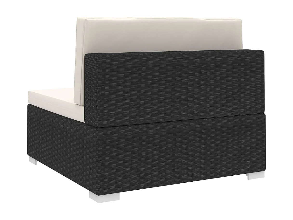 Middenbank 1 st met kussens poly rattan zwart