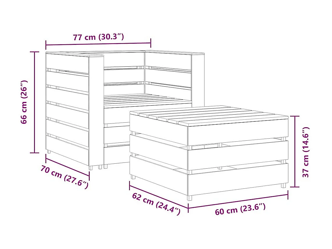Salon de jardin palette 2 pcs Bois de pin imprégné