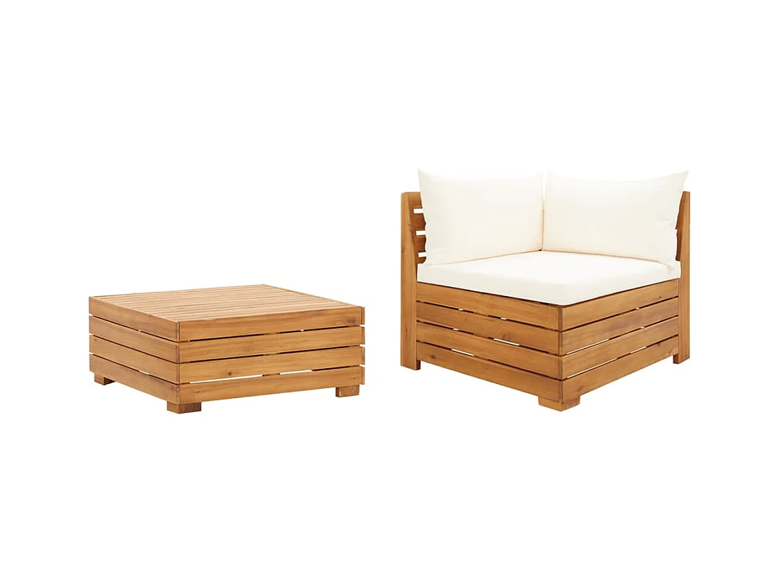 Set Divani da Giardino 2 pz con Cuscini in Massello di Acacia