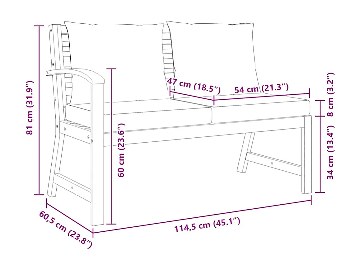 Banc de jardin 114,5 cm avec coussin gris foncé Bois d'acacia
