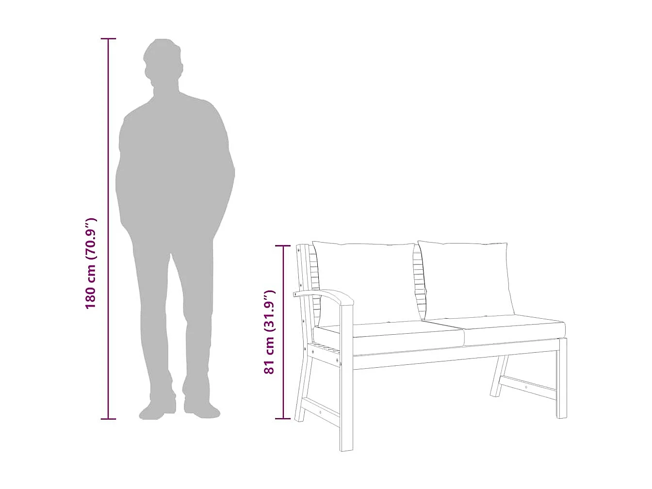 Banc de jardin 114,5 cm avec coussin gris foncé Bois d'acacia