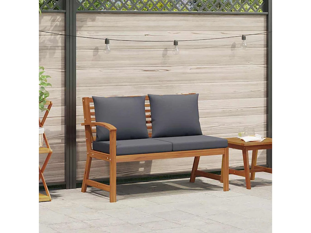 Banco de jardín madera de acacia y cojines gris oscuro 114,5 cm