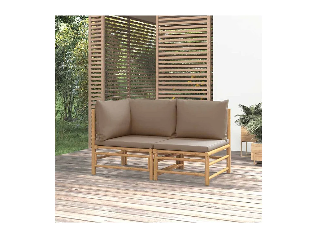 Salon de jardin 2 pcs avec coussins taupe bambou