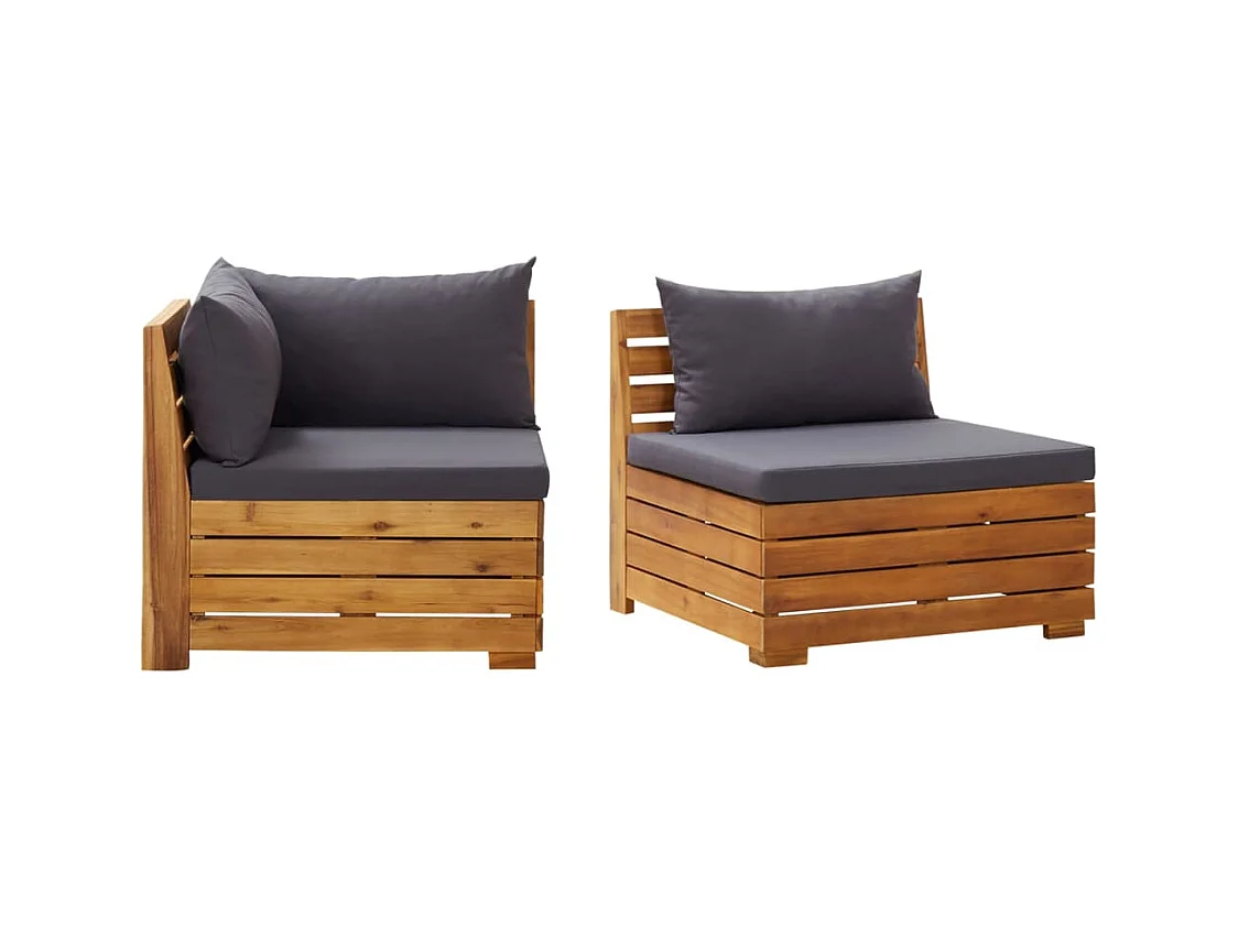 Salon de jardin 2 pcs avec coussins Bois d'acacia solide