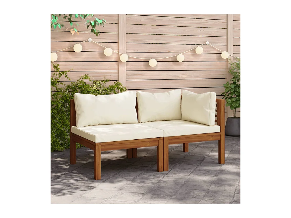Ensemble de canapés 2 pcs et coussins blanc crème Acacia solide