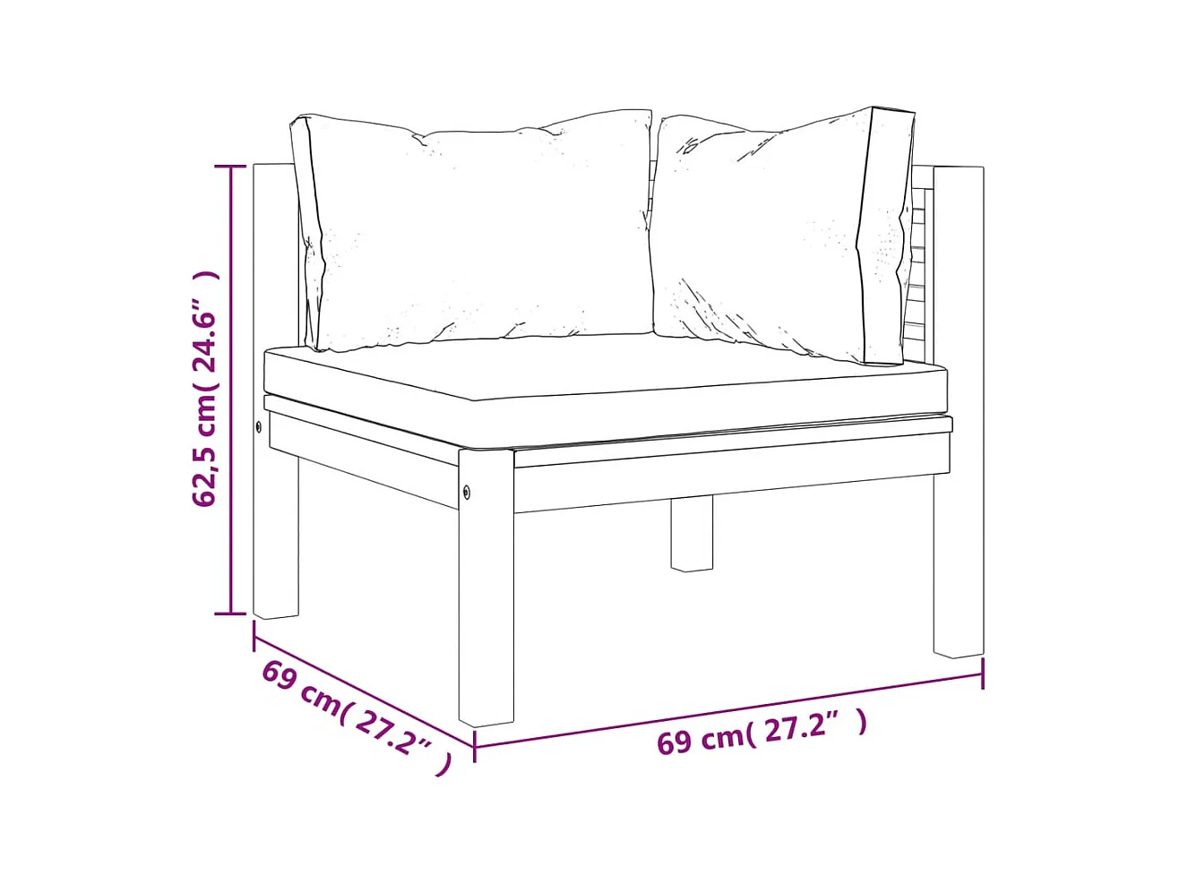 2-delig Bankstel met crèmewitte kussens massief acaciahout